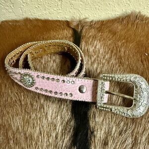 Nocona Western Girls Youth‎ Belt Scalloped Gator Rhinestones Pink N4426030-28